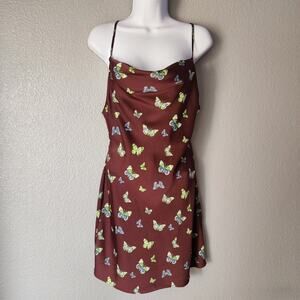 Urban Outfitters Sateen Brown Butterfly Slip Dress